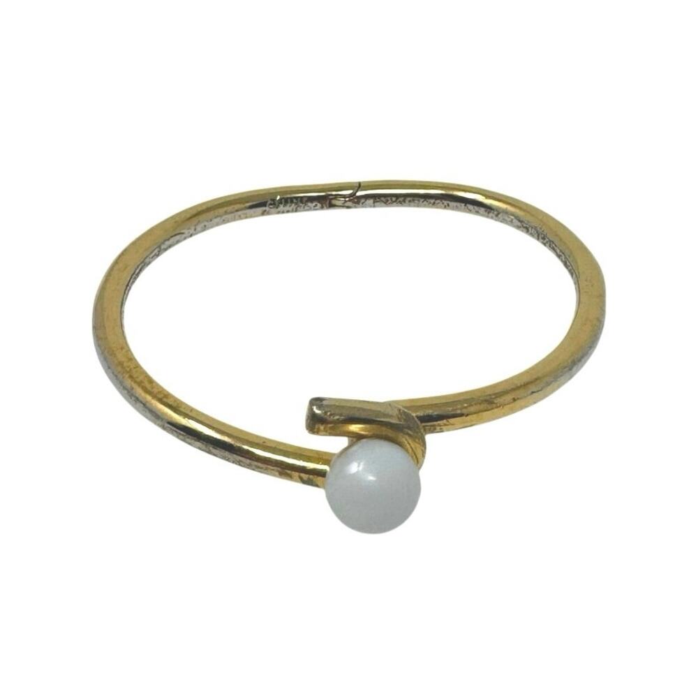 Celine Paris Vintage Gold Tone White Ball Hinged Bangle Bracelet Archive Italy